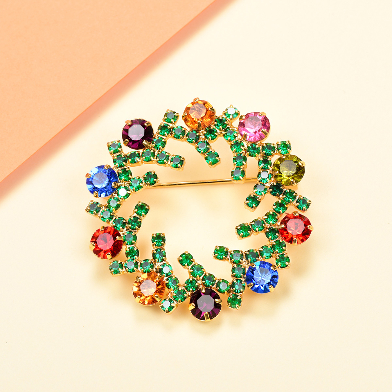 KeyStyle Jewelry Brooches Multi Color Gold Plated Crystal Brooch with Gift Box