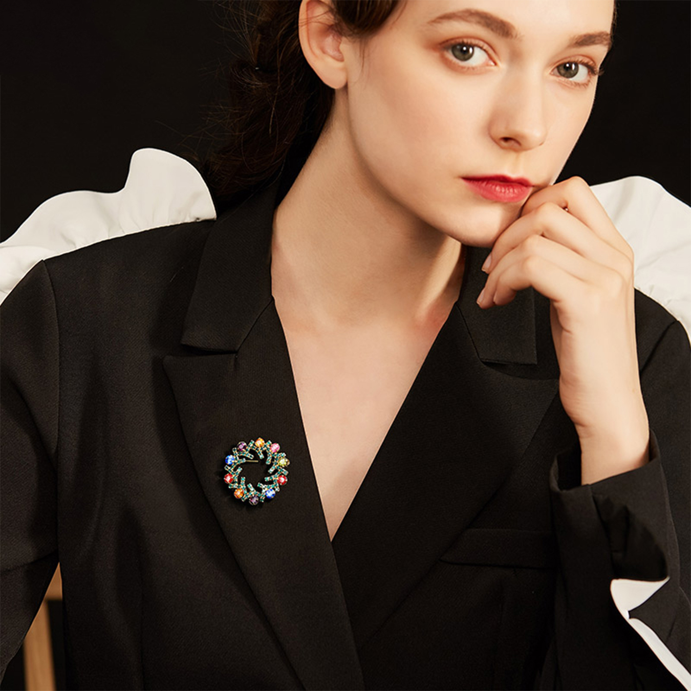 KeyStyle Jewelry Brooches Multi Color Gold Plated Crystal Brooch with Gift Box