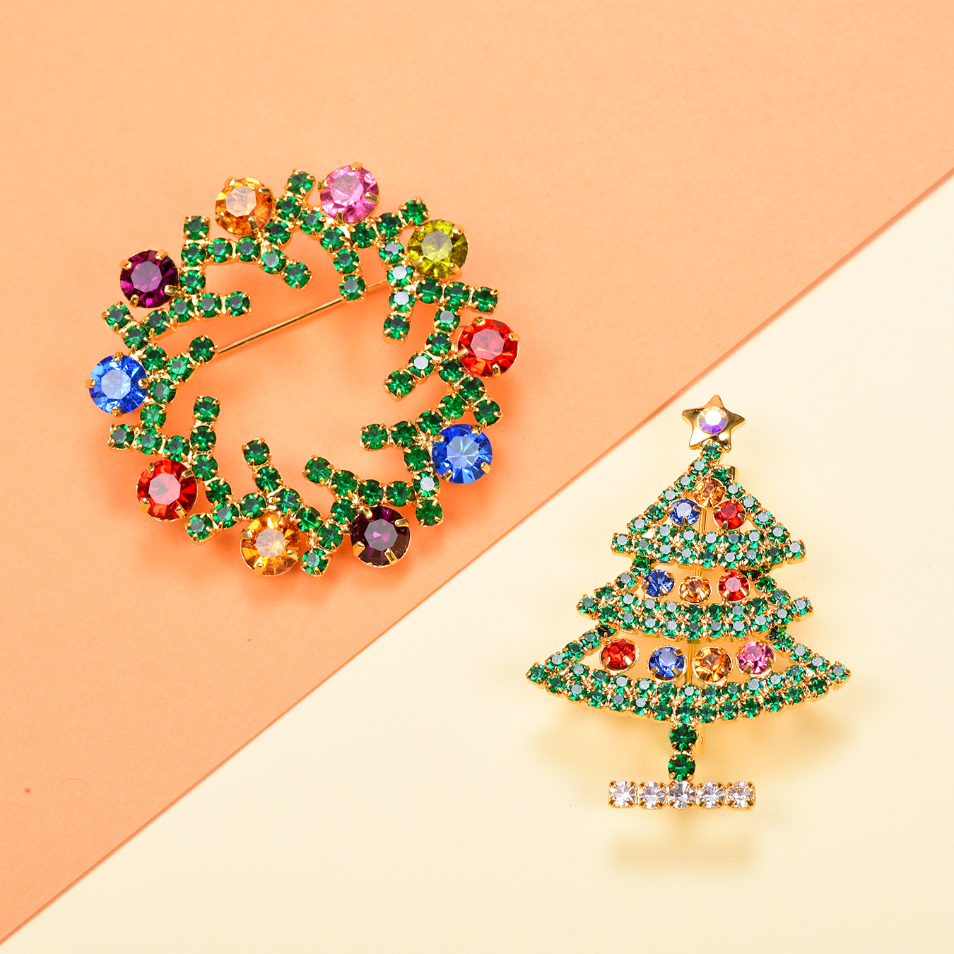 KeyStyle Jewelry Brooches Multi Color Gold Plated Crystal Brooch with Gift Box