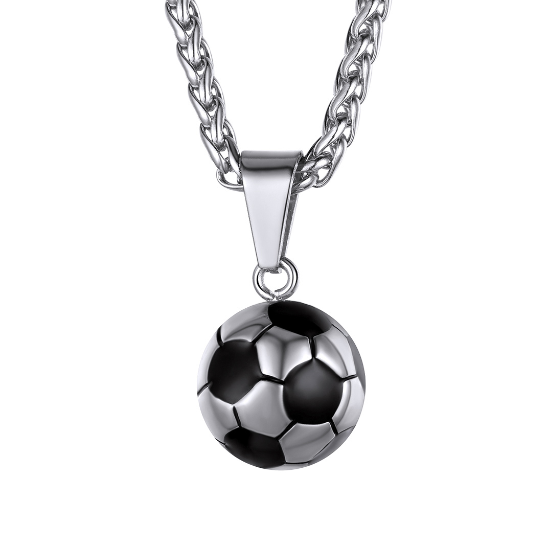KeyStyle Football Pendant Necklaces for Men Stainless Steel Chain Necklaces for Athlete Sports Lover Necklace Valentine's Day Jewelry Gift for Husband