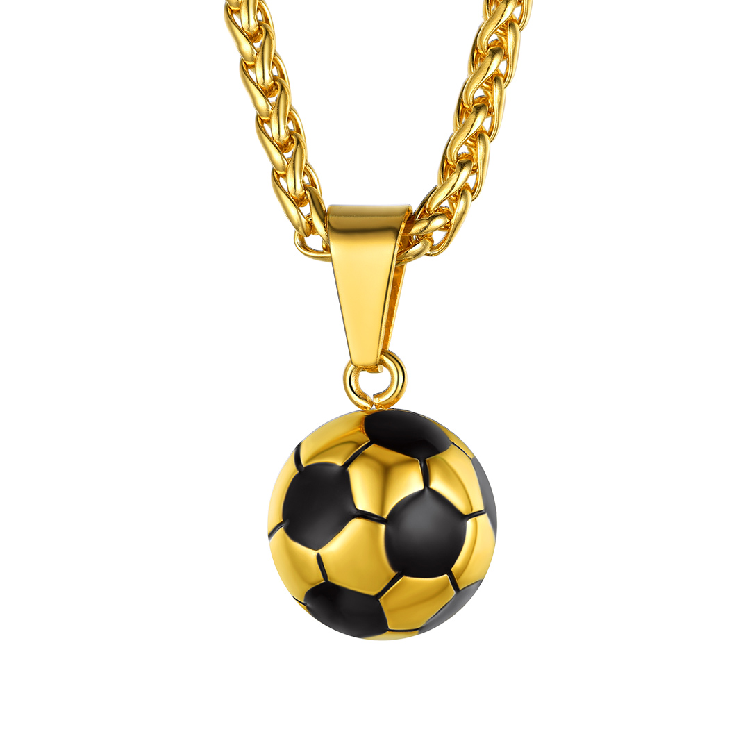 KeyStyle Football Pendant Necklaces for Men Stainless Steel Chain Necklaces for Athlete Sports Lover Necklace Valentine's Day Jewelry Gift for Husband