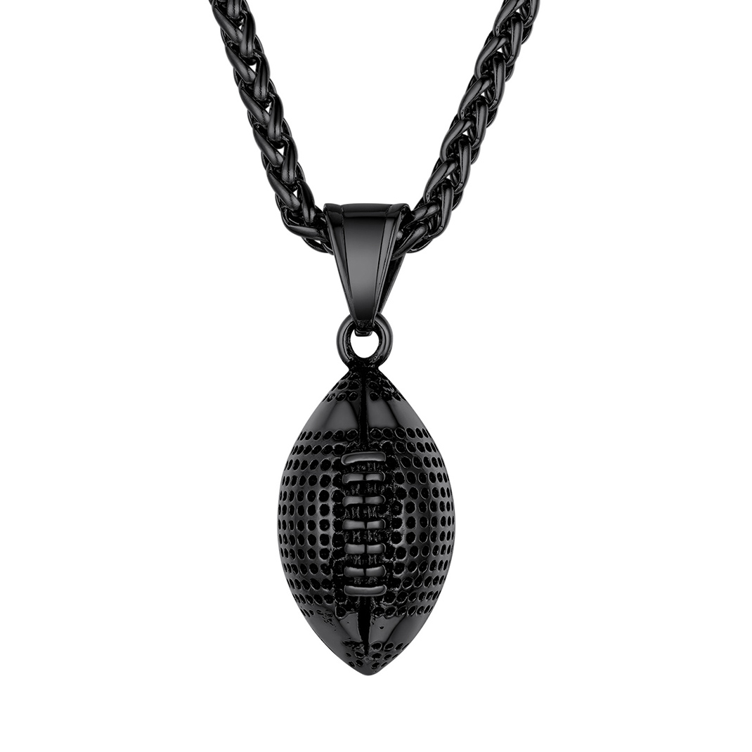 KeyStyle Football Pendant Necklaces for Men Stainless Steel Chain Necklaces for Athlete Sports Lover Necklace Valentine's Day Jewelry Gift for Husband