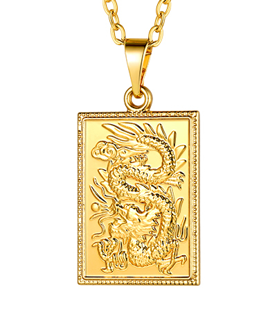 KeyStyle Gold Plated Dragon Pendant Necklace for Women with Cubic Zirconia Chinese Religious Necklace for Men & Women Amulet Pendant Necklaces Anniversary Jewelry Gift