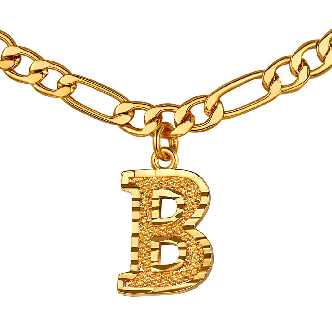 KeyStyle Initial Necklace for Women Gold Plated Figaro Chain Initial Pendant Necklace Alphabet Letter Choker Necklaces for Men & Women Birthday Gift for Her