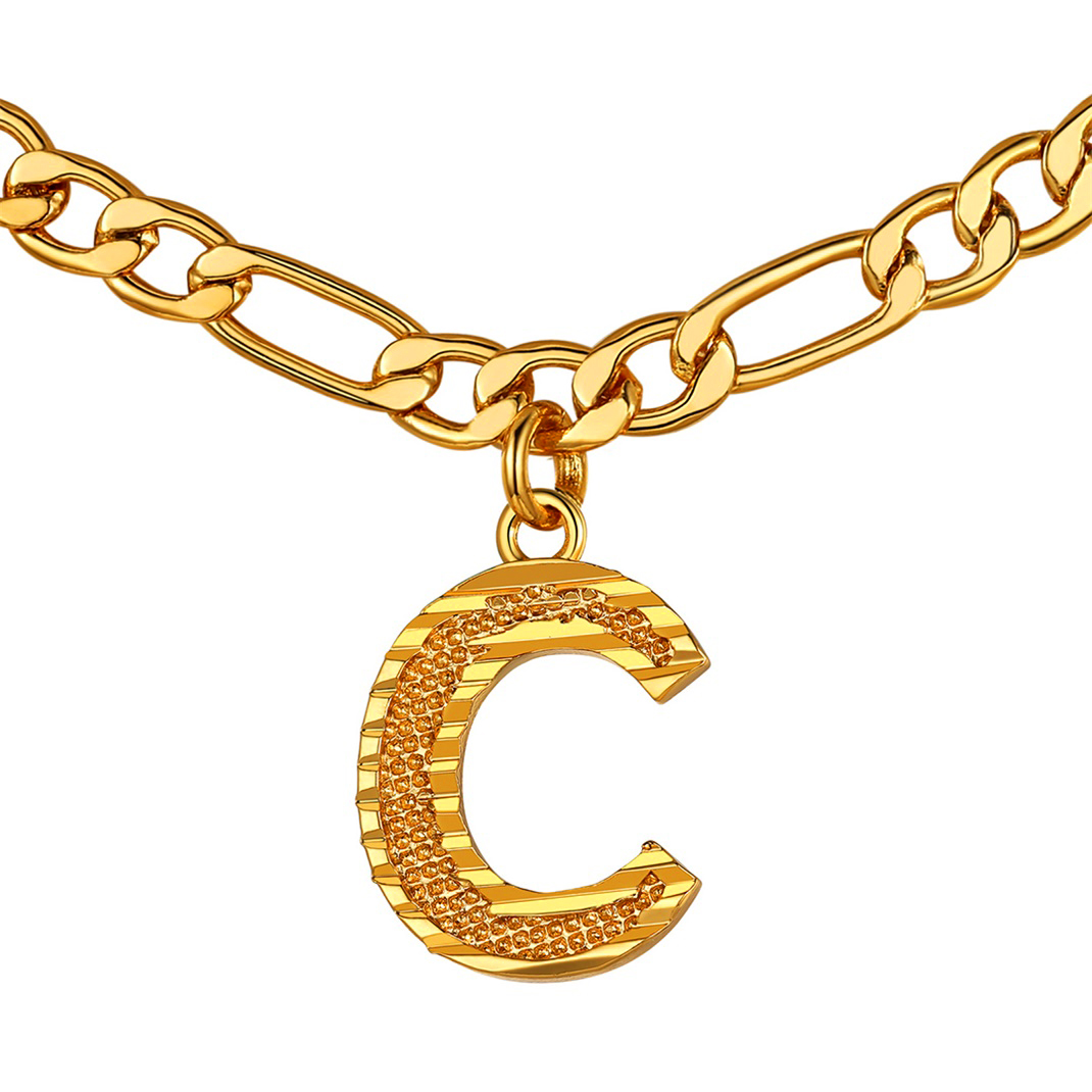 KeyStyle Initial Necklace for Women Gold Plated Figaro Chain Initial Pendant Necklace Alphabet Letter Choker Necklaces for Men & Women Birthday Gift for Her