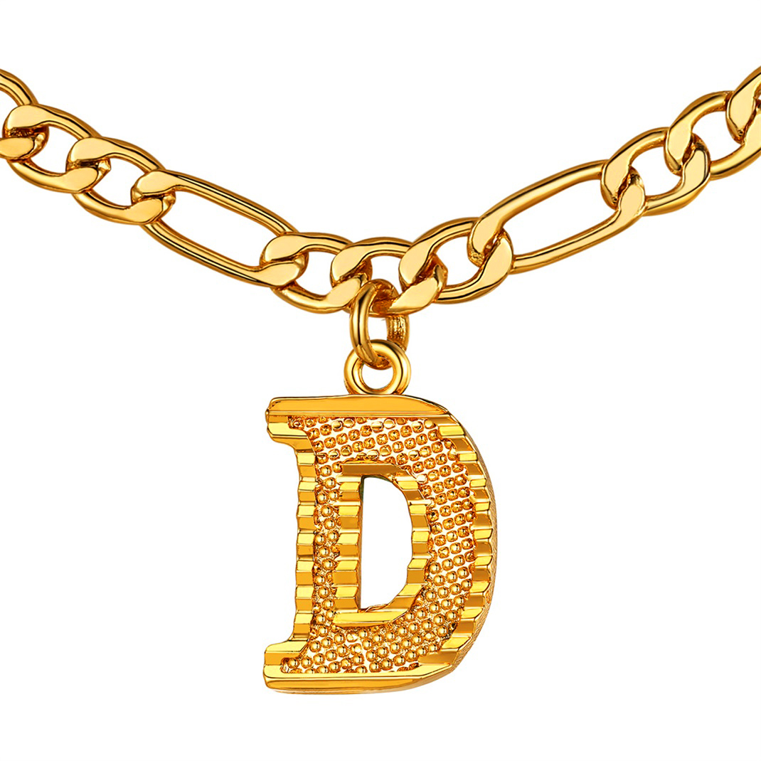 KeyStyle Initial Necklace for Women Gold Plated Figaro Chain Initial Pendant Necklace Alphabet Letter Choker Necklaces for Men & Women Birthday Gift for Her