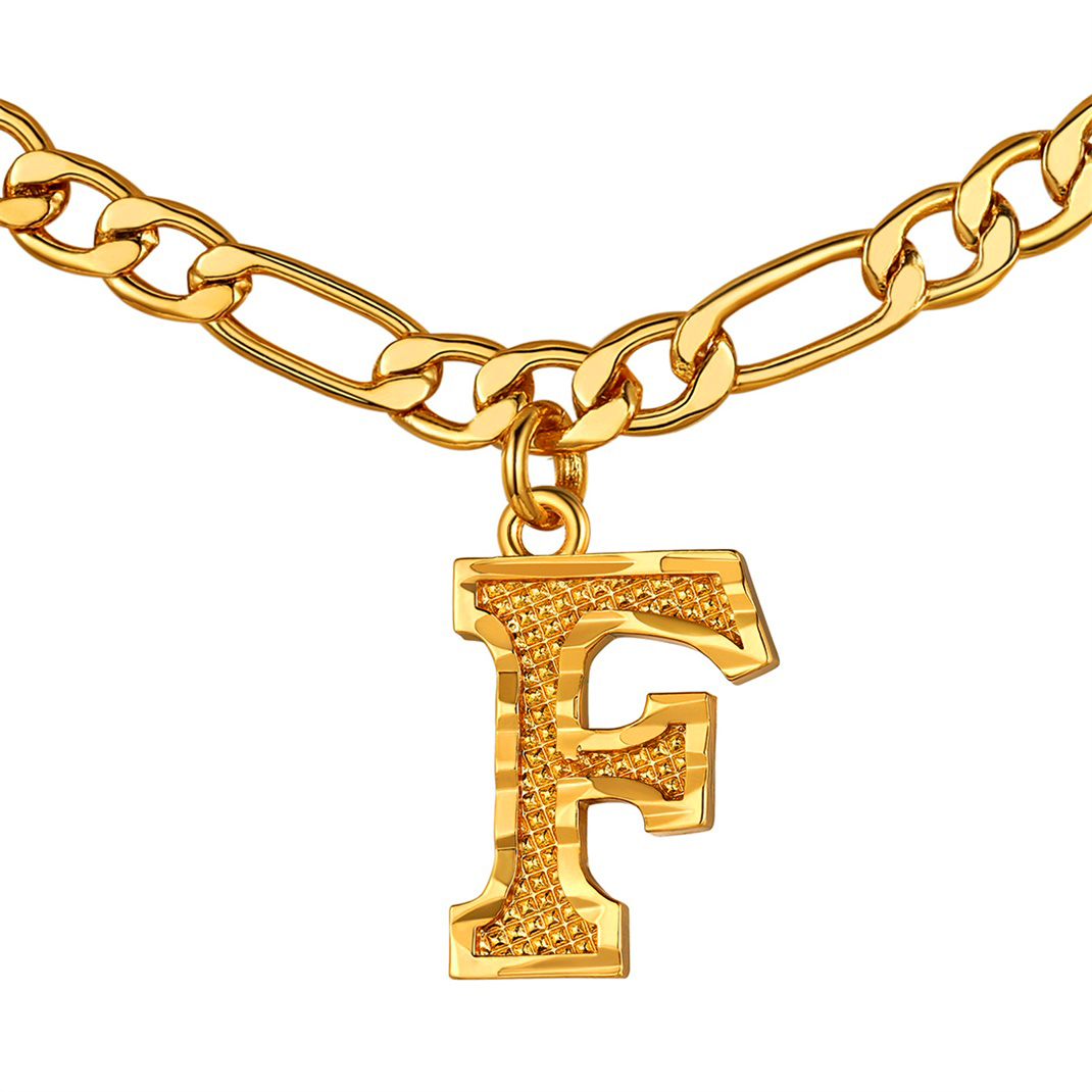 KeyStyle Initial Necklace for Women Gold Plated Figaro Chain Initial Pendant Necklace Alphabet Letter Choker Necklaces for Men & Women Birthday Gift for Her
