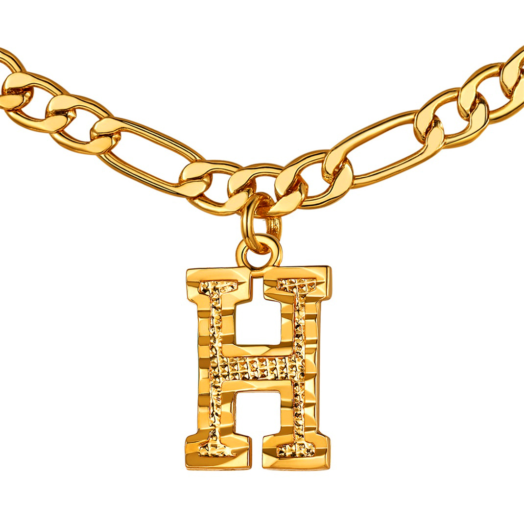 KeyStyle Initial Necklace for Women Gold Plated Figaro Chain Initial Pendant Necklace Alphabet Letter Choker Necklaces for Men & Women Birthday Gift for Her