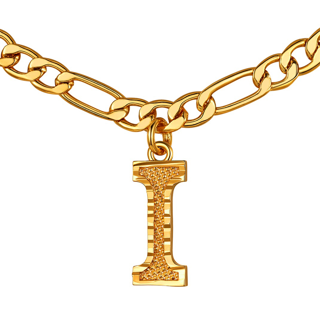 KeyStyle Initial Necklace for Women Gold Plated Figaro Chain Initial Pendant Necklace Alphabet Letter Choker Necklaces for Men & Women Birthday Gift for Her