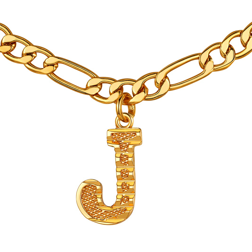 KeyStyle Initial Necklace for Women Gold Plated Figaro Chain Initial Pendant Necklace Alphabet Letter Choker Necklaces for Men & Women Birthday Gift for Her
