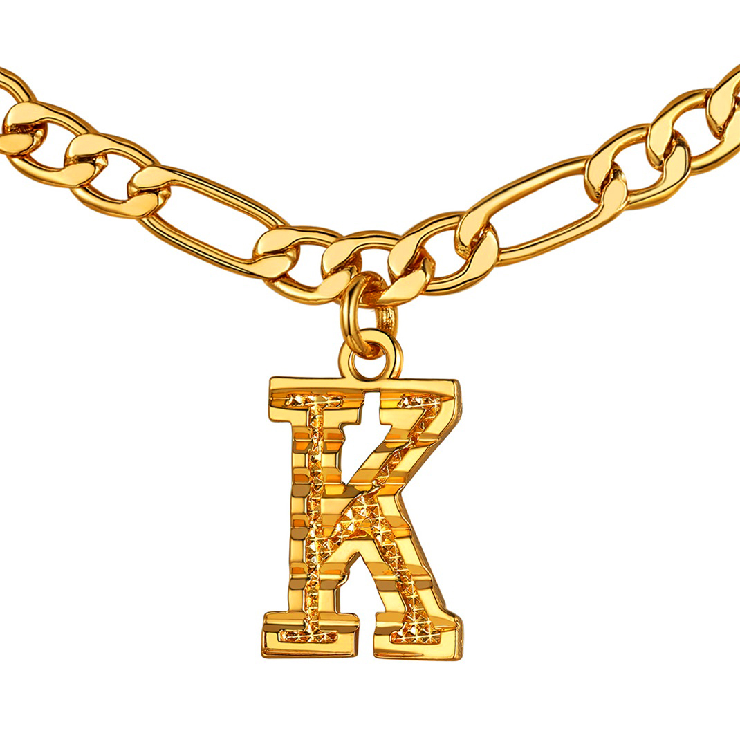 KeyStyle Initial Necklace for Women Gold Plated Figaro Chain Initial Pendant Necklace Alphabet Letter Choker Necklaces for Men & Women Birthday Gift for Her
