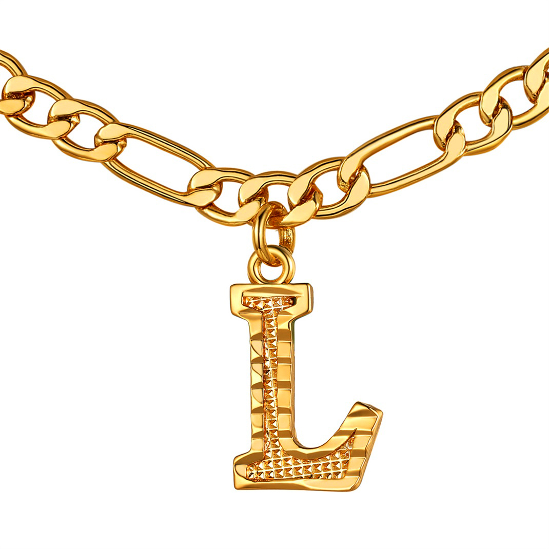 KeyStyle Initial Necklace for Women Gold Plated Figaro Chain Initial Pendant Necklace Alphabet Letter Choker Necklaces for Men & Women Birthday Gift for Her