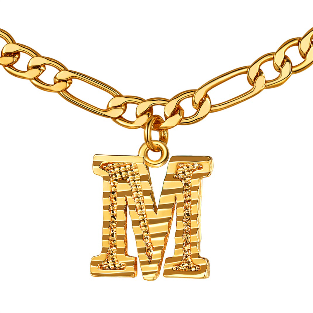 KeyStyle Initial Necklace for Women Gold Plated Figaro Chain Initial Pendant Necklace Alphabet Letter Choker Necklaces for Men & Women Birthday Gift for Her