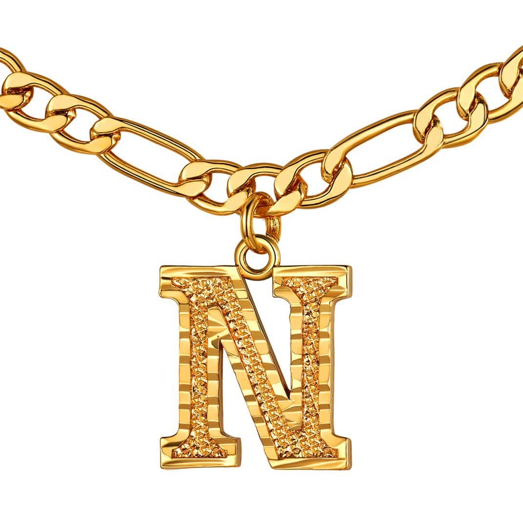 KeyStyle Initial Necklace for Women Gold Plated Figaro Chain Initial Pendant Necklace Alphabet Letter Choker Necklaces for Men & Women Birthday Gift for Her