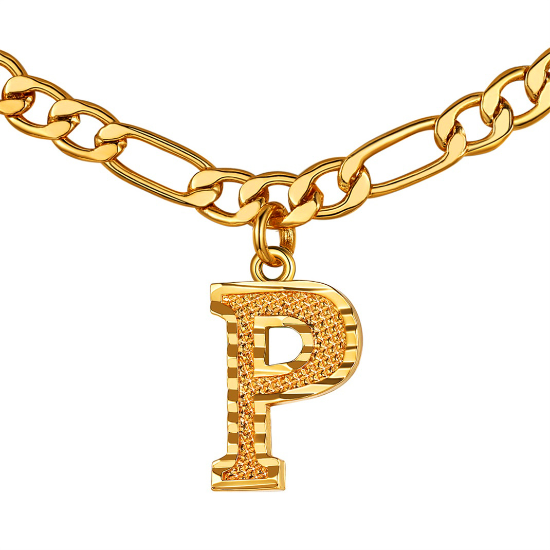 KeyStyle Initial Necklace for Women Gold Plated Figaro Chain Initial Pendant Necklace Alphabet Letter Choker Necklaces for Men & Women Birthday Gift for Her