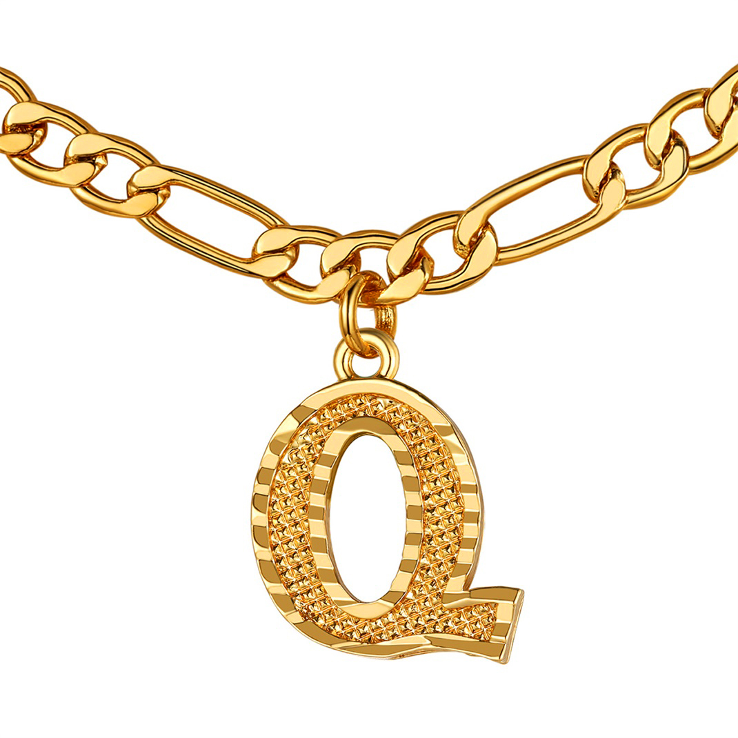 KeyStyle Initial Necklace for Women Gold Plated Figaro Chain Initial Pendant Necklace Alphabet Letter Choker Necklaces for Men & Women Birthday Gift for Her