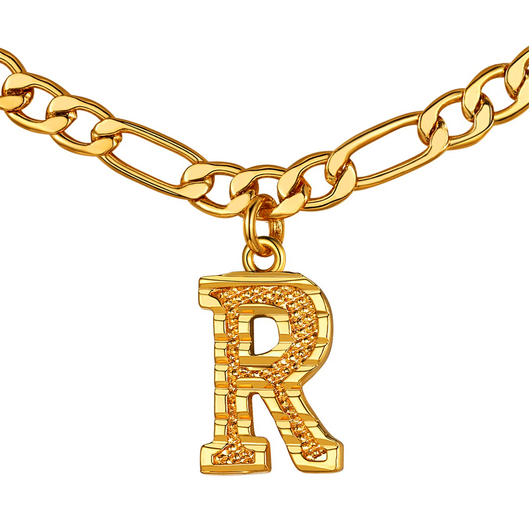 KeyStyle Initial Necklace for Women Gold Plated Figaro Chain Initial Pendant Necklace Alphabet Letter Choker Necklaces for Men & Women Birthday Gift for Her