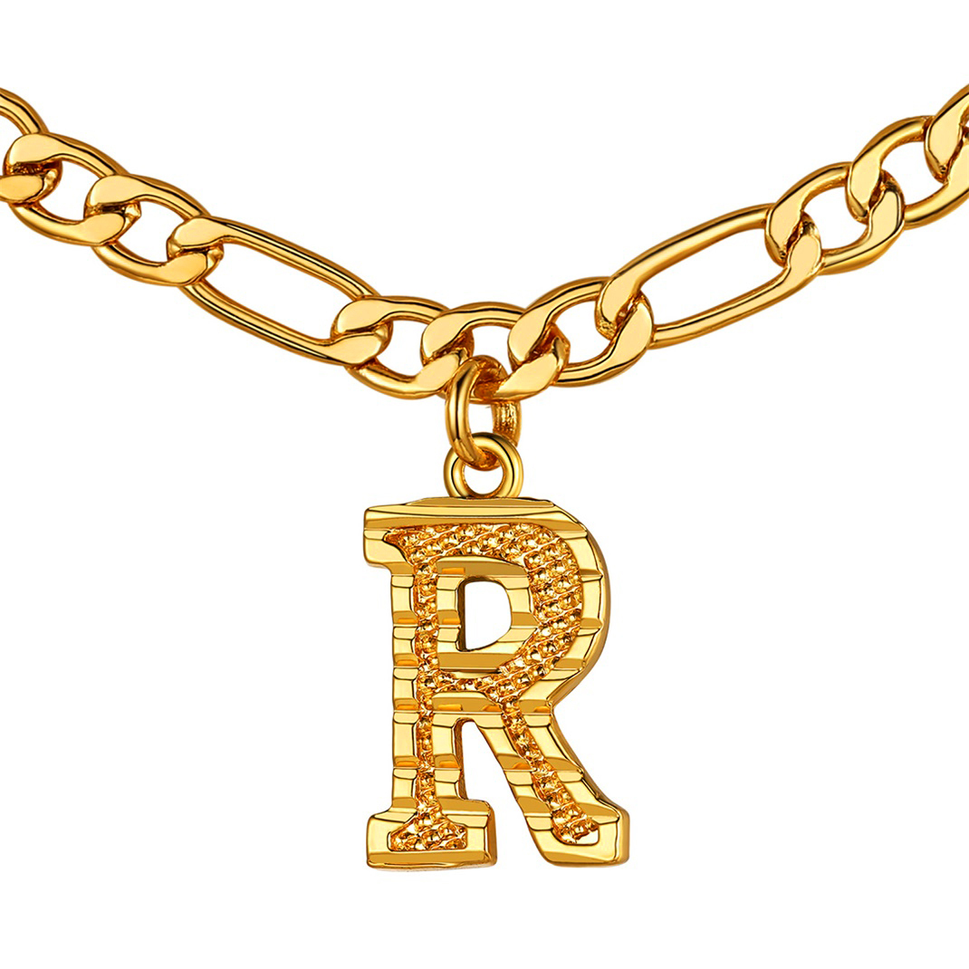 KeyStyle Initial Necklace for Women Gold Plated Figaro Chain Initial Pendant Necklace Alphabet Letter Choker Necklaces for Men & Women Birthday Gift for Her
