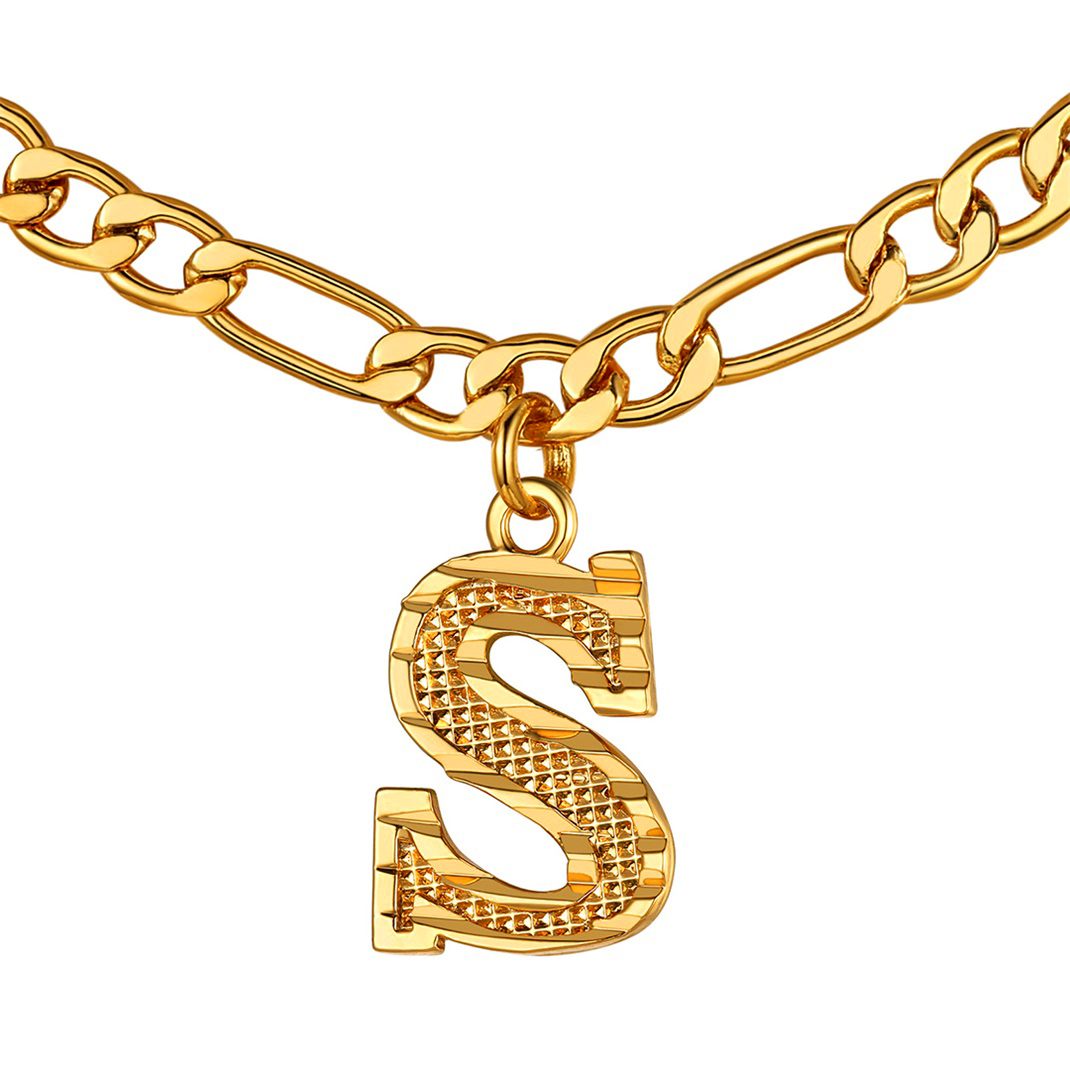 KeyStyle Initial Necklace for Women Gold Plated Figaro Chain Initial Pendant Necklace Alphabet Letter Choker Necklaces for Men & Women Birthday Gift for Her