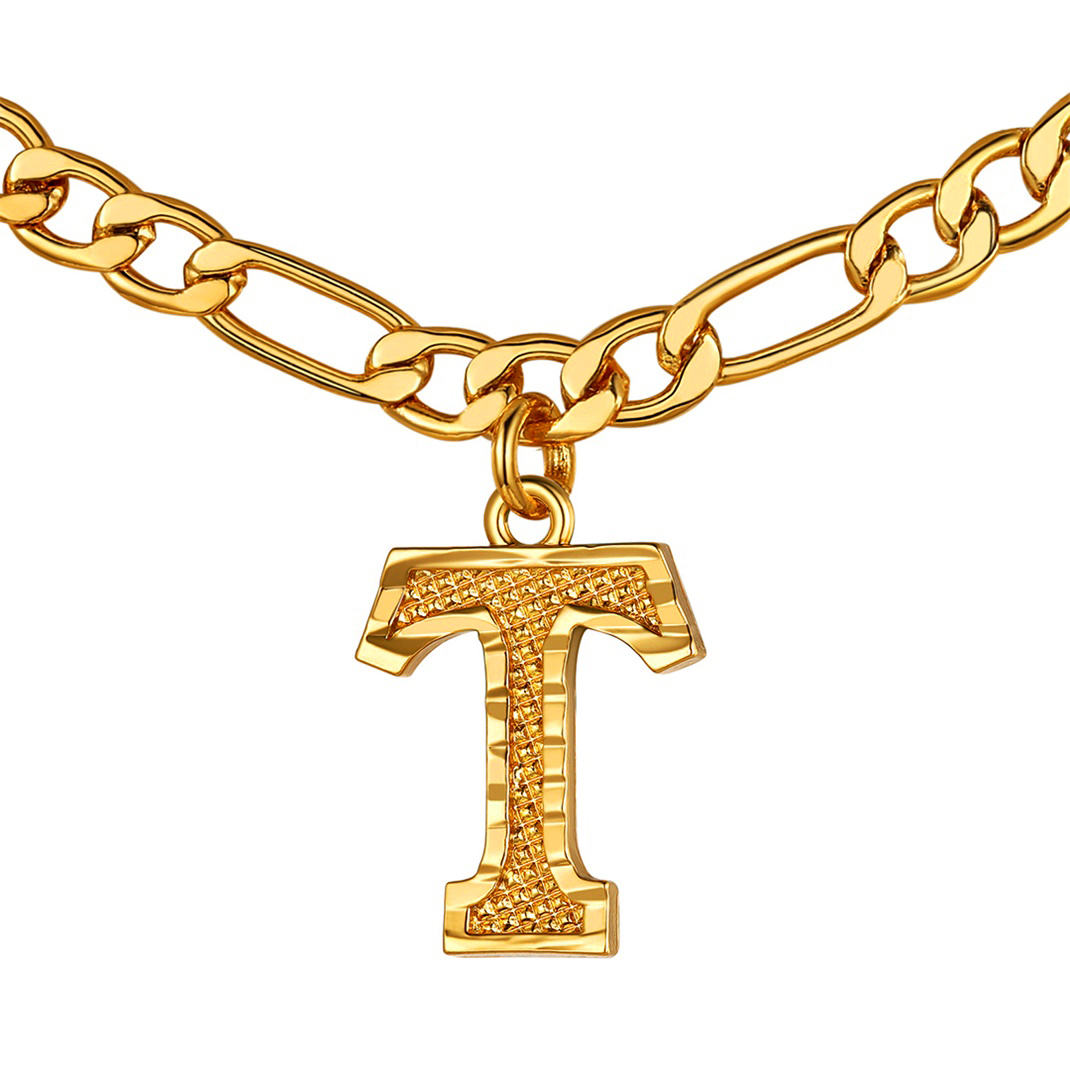 KeyStyle Initial Necklace for Women Gold Plated Figaro Chain Initial Pendant Necklace Alphabet Letter Choker Necklaces for Men & Women Birthday Gift for Her