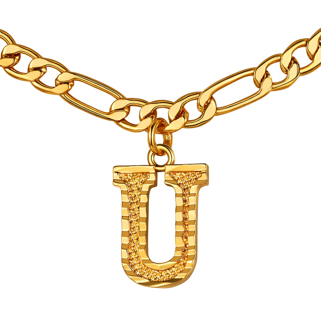 KeyStyle Initial Necklace for Women Gold Plated Figaro Chain Initial Pendant Necklace Alphabet Letter Choker Necklaces for Men & Women Birthday Gift for Her