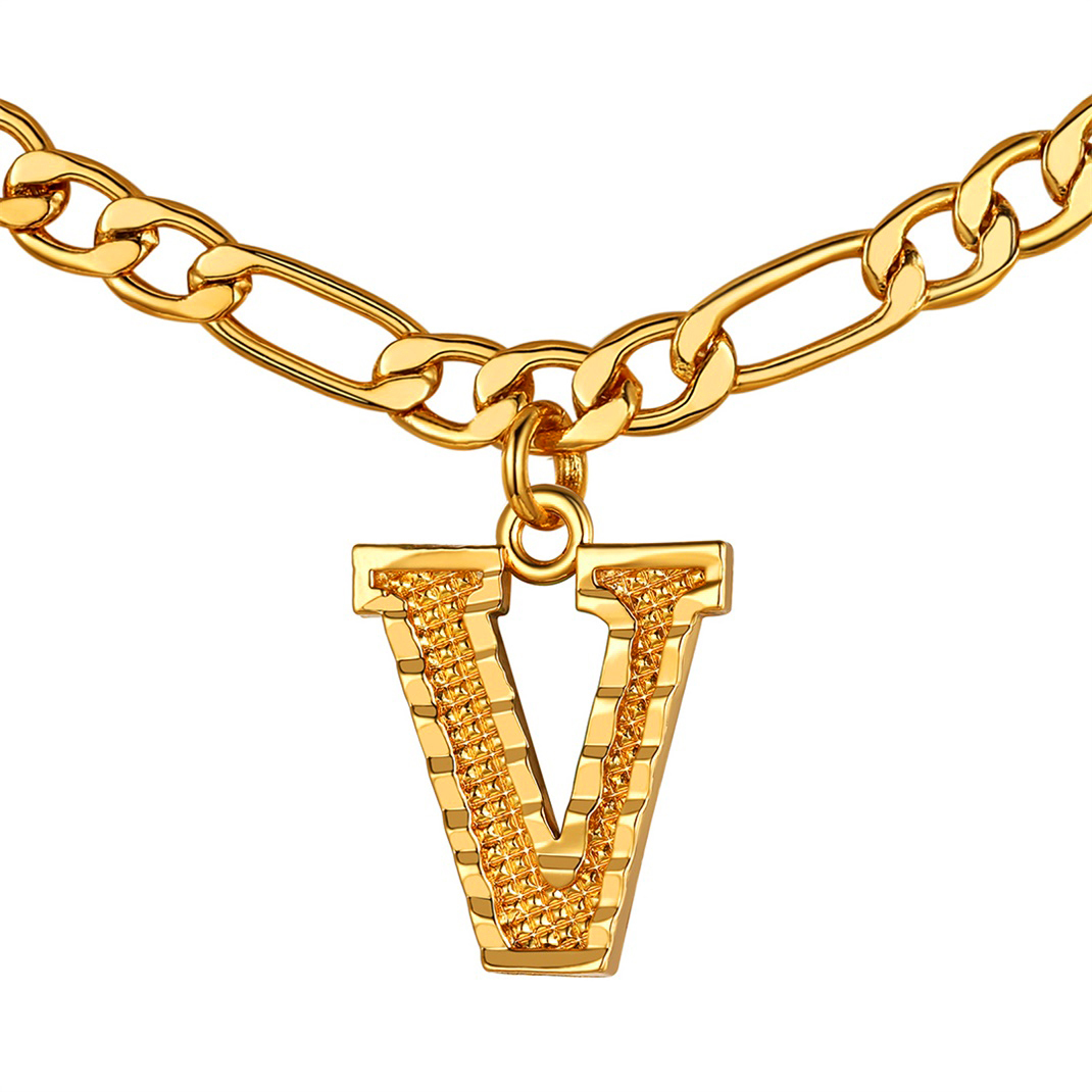 KeyStyle Initial Necklace for Women Gold Plated Figaro Chain Initial Pendant Necklace Alphabet Letter Choker Necklaces for Men & Women Birthday Gift for Her