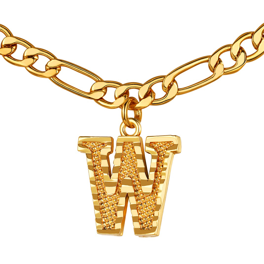 KeyStyle Initial Necklace for Women Gold Plated Figaro Chain Initial Pendant Necklace Alphabet Letter Choker Necklaces for Men & Women Birthday Gift for Her