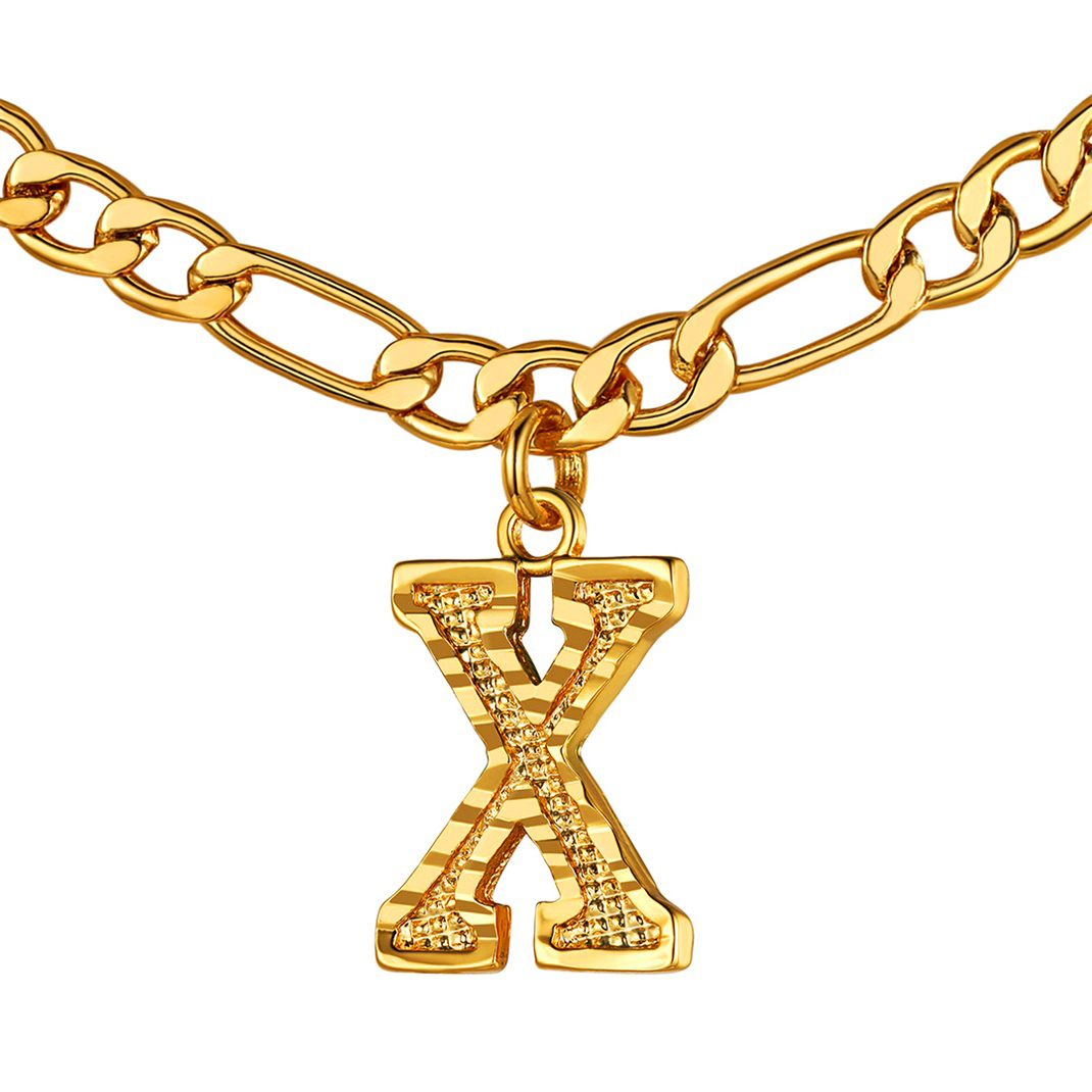 KeyStyle Initial Necklace for Women Gold Plated Figaro Chain Initial Pendant Necklace Alphabet Letter Choker Necklaces for Men & Women Birthday Gift for Her