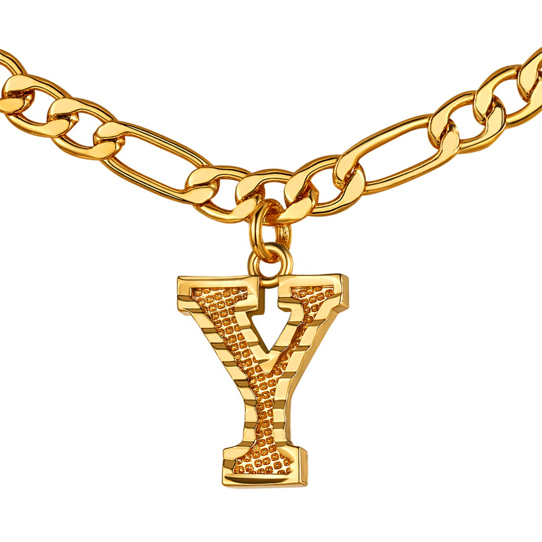 KeyStyle Initial Necklace for Women Gold Plated Figaro Chain Initial Pendant Necklace Alphabet Letter Choker Necklaces for Men & Women Birthday Gift for Her