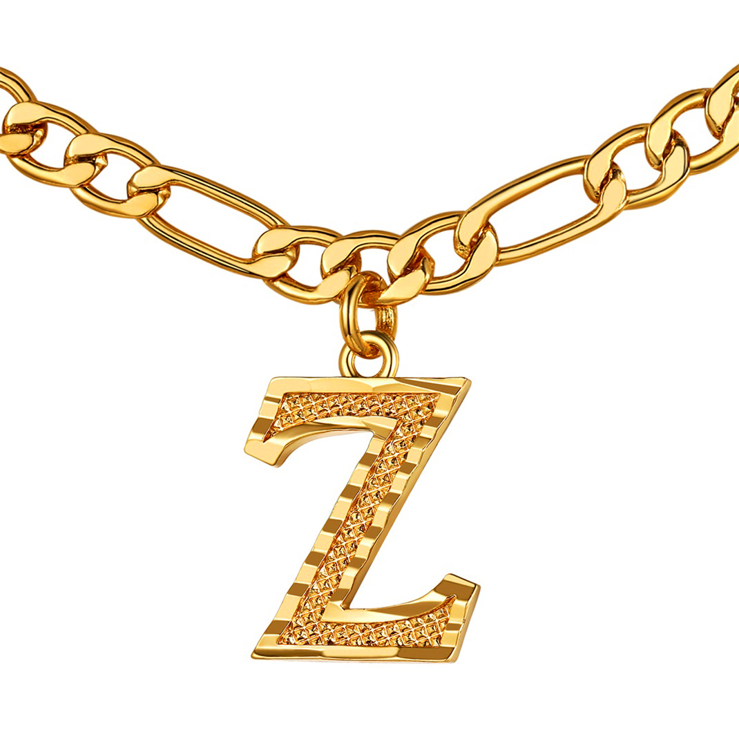 KeyStyle Initial Necklace for Women Gold Plated Figaro Chain Initial Pendant Necklace Alphabet Letter Choker Necklaces for Men & Women Birthday Gift for Her