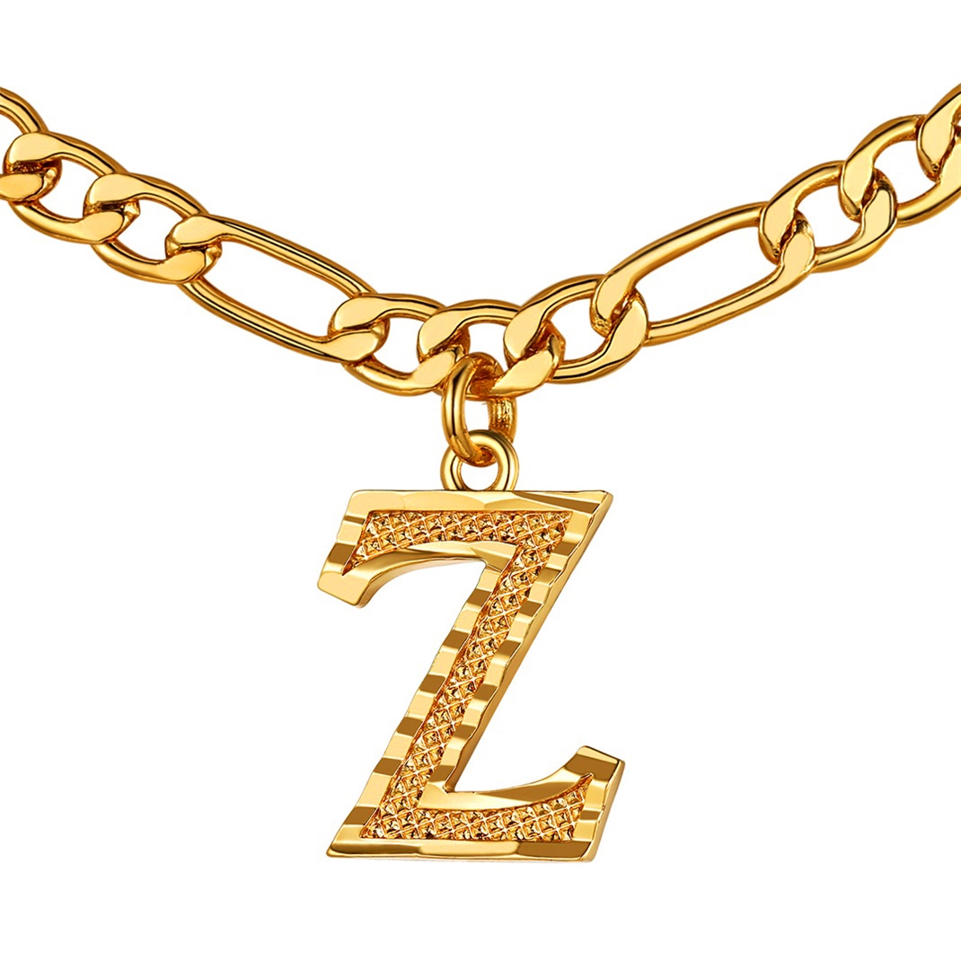 KeyStyle Initial Necklace for Women Gold Plated Figaro Chain Initial Pendant Necklace Alphabet Letter Choker Necklaces for Men & Women Birthday Gift for Her
