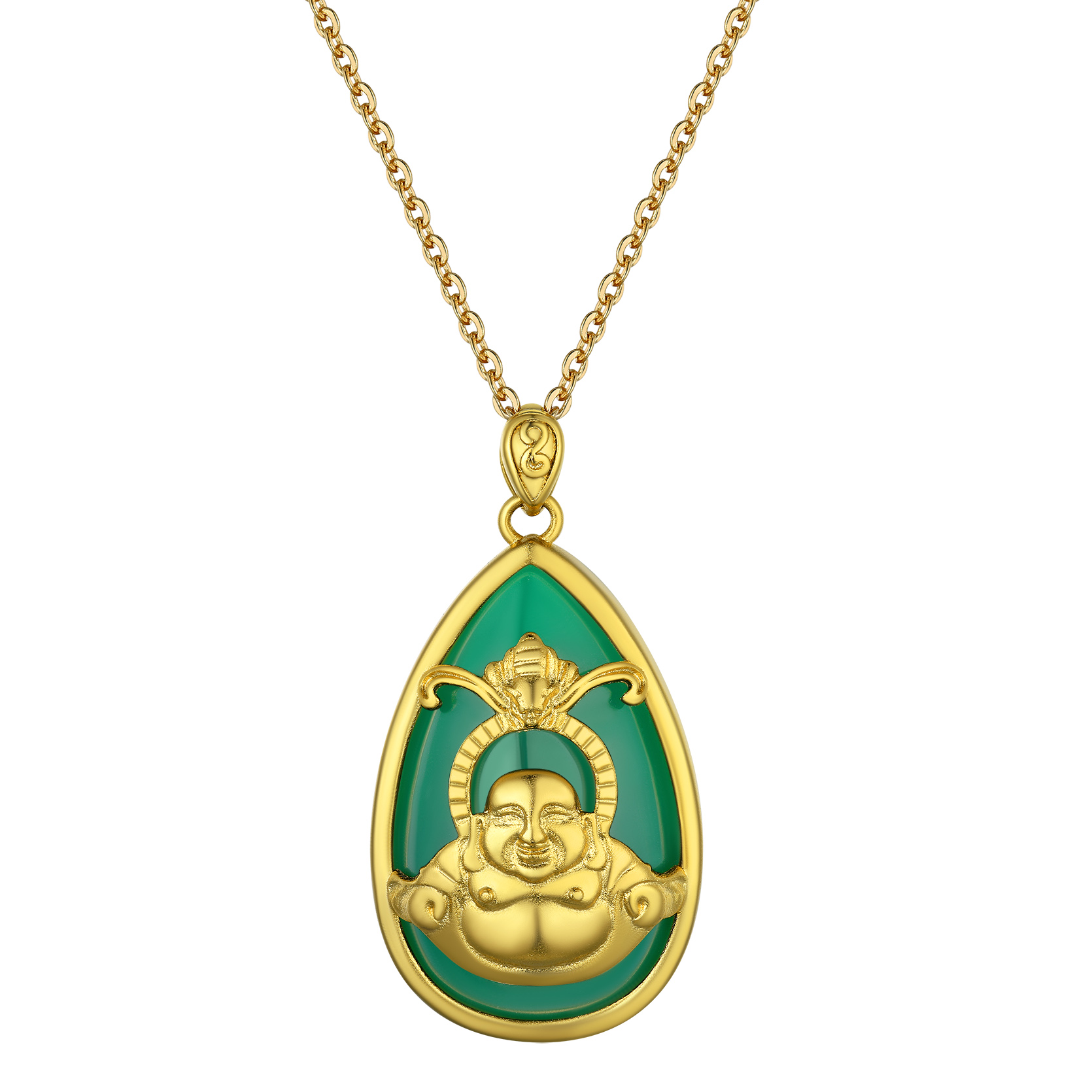 KeyStyle Gold Plated Pendant Necklace for Women Lucky Deer Necklace with Green Jade Amulet Pendant Jewelry Anniversary Gift for Wife