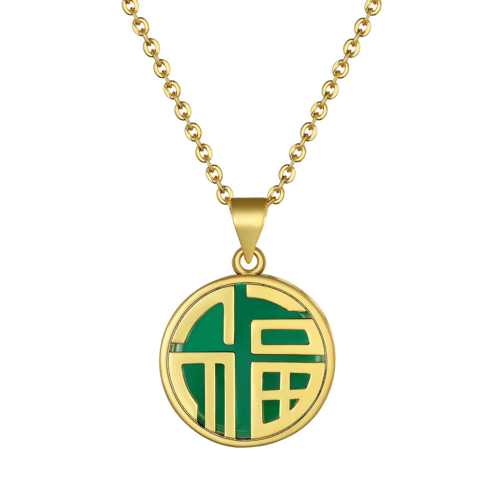 KeyStyle Gold Plated Pendant Necklace for Women Lucky Deer Necklace with Green Jade Amulet Pendant Jewelry Anniversary Gift for Wife