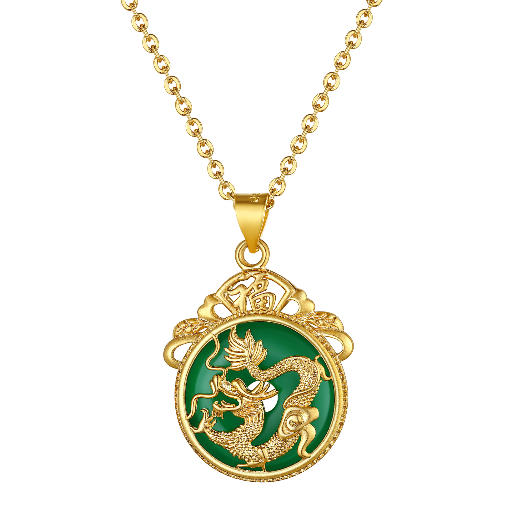 KeyStyle Gold Plated Pendant Necklace for Women Lucky Deer Necklace with Green Jade Amulet Pendant Jewelry Anniversary Gift for Wife