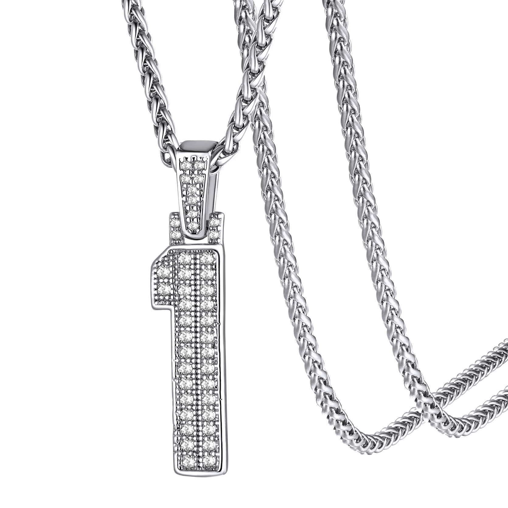 KeyStyle Number Pendant Necklace Sport Athletes Number Necklace for Men with Cubic Zirconia Hip Hop Jewelry for Women & Men, Number 0-9 Chain Necklace
