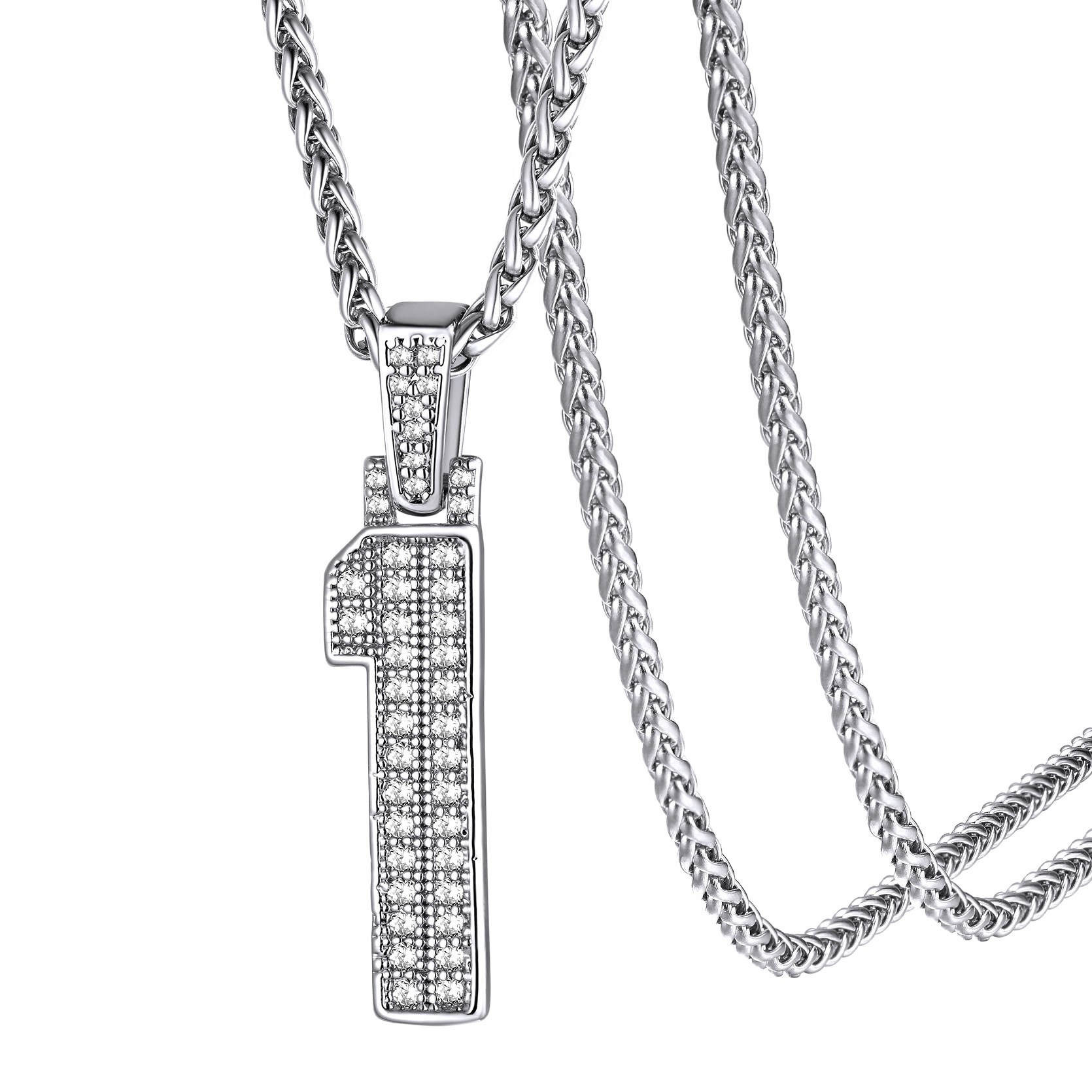 KeyStyle Number Pendant Necklace Sport Athletes Number Necklace for Men with Cubic Zirconia Hip Hop Jewelry for Women & Men, Number 0-9 Chain Necklace