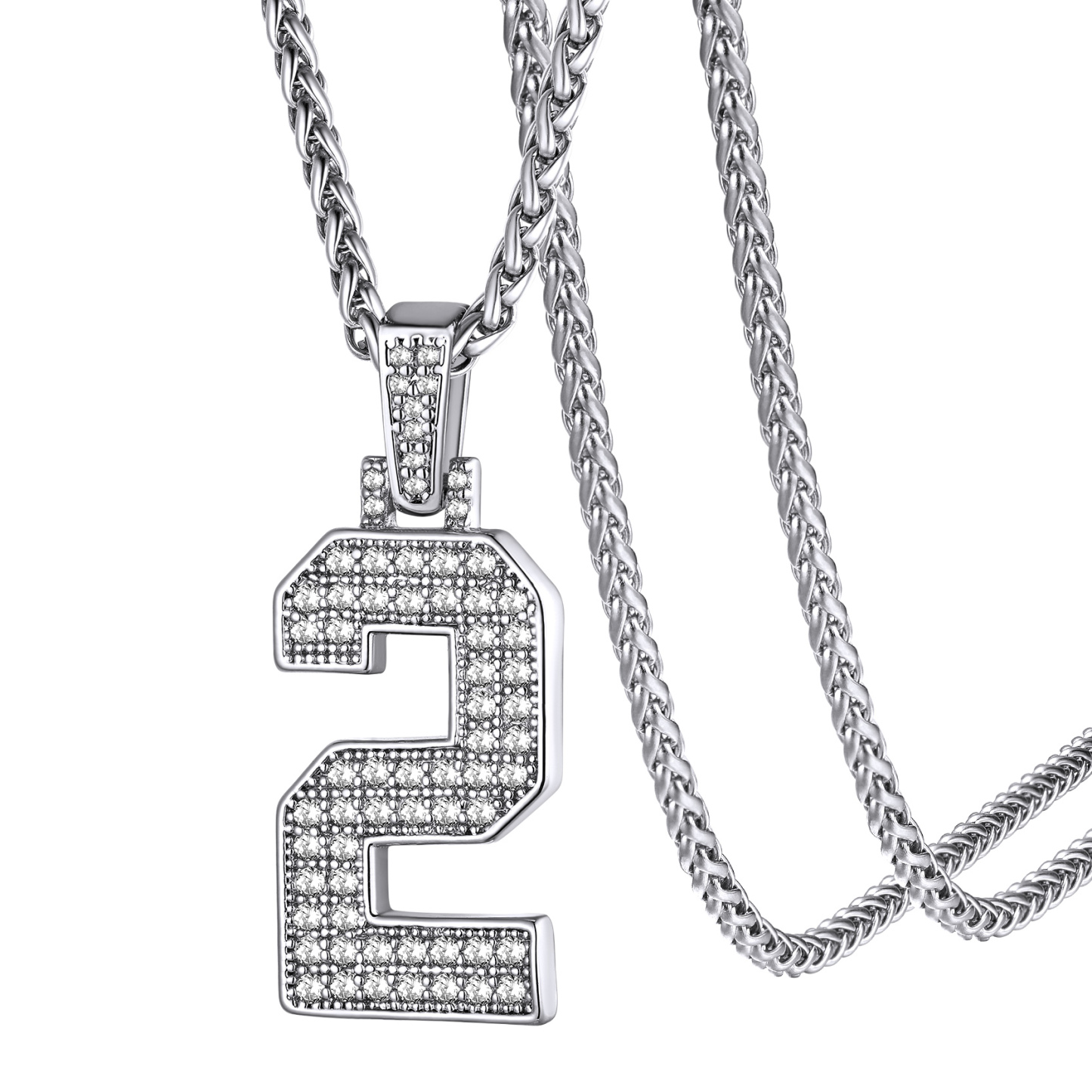 KeyStyle Number Pendant Necklace Sport Athletes Number Necklace for Men with Cubic Zirconia Hip Hop Jewelry for Women & Men, Number 0-9 Chain Necklace