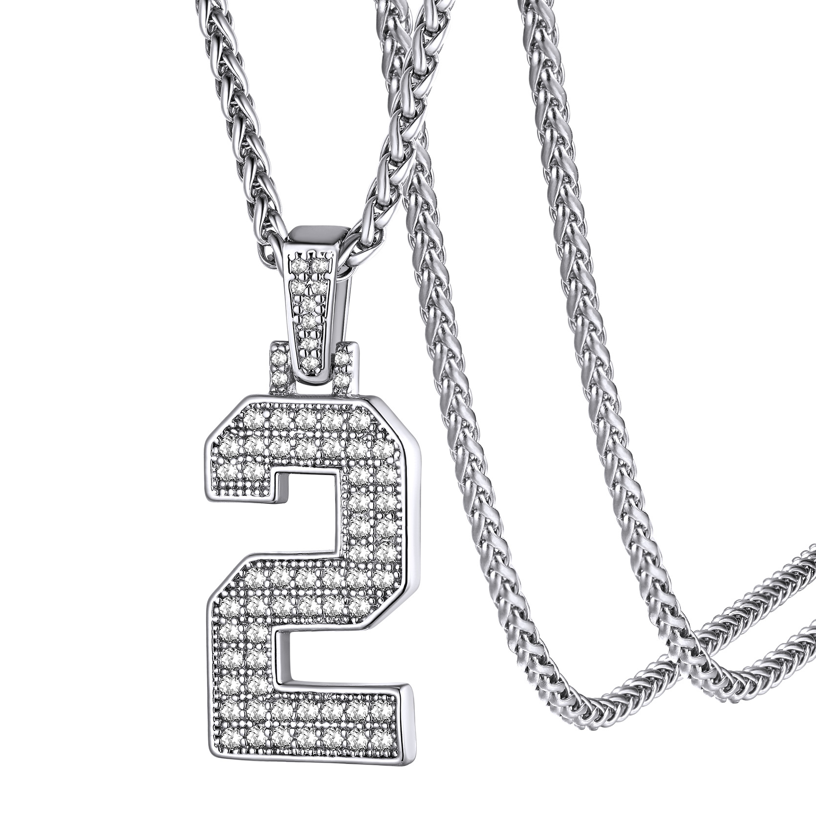 KeyStyle Number Pendant Necklace Sport Athletes Number Necklace for Men with Cubic Zirconia Hip Hop Jewelry for Women & Men, Number 0-9 Chain Necklace