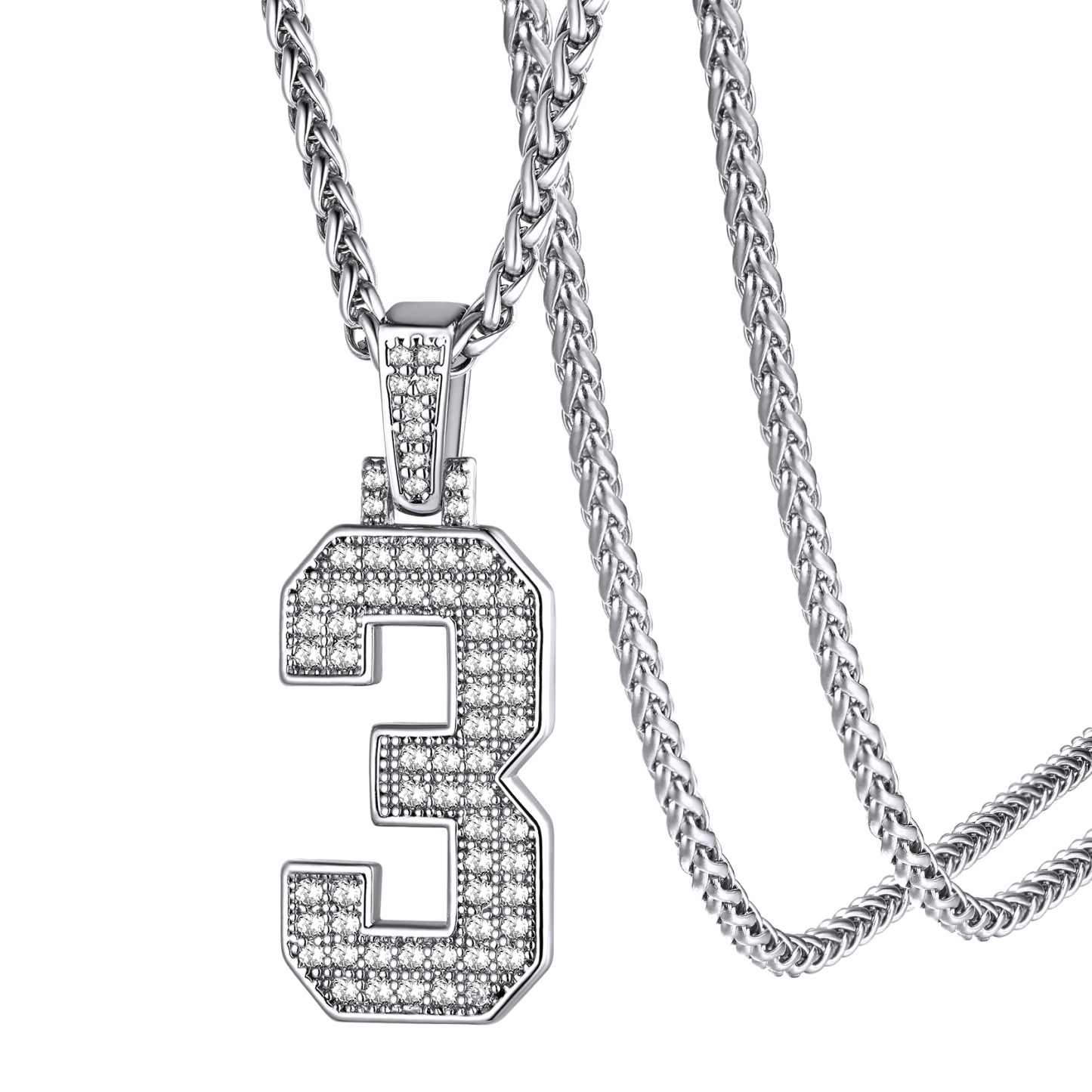 KeyStyle Number Pendant Necklace Sport Athletes Number Necklace for Men with Cubic Zirconia Hip Hop Jewelry for Women & Men, Number 0-9 Chain Necklace