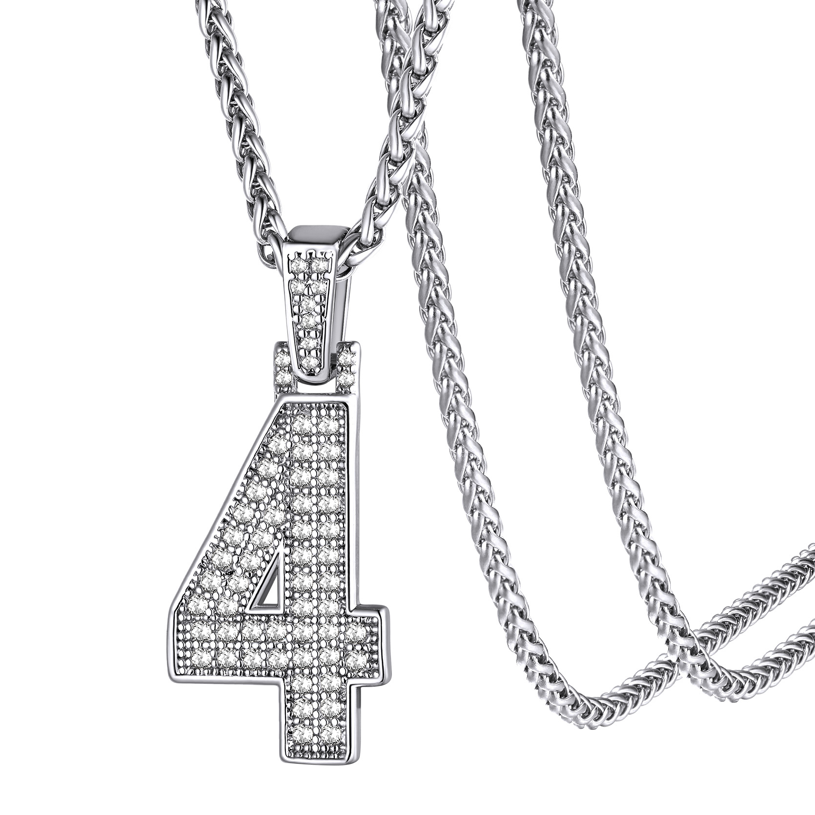 KeyStyle Number Pendant Necklace Sport Athletes Number Necklace for Men with Cubic Zirconia Hip Hop Jewelry for Women & Men, Number 0-9 Chain Necklace