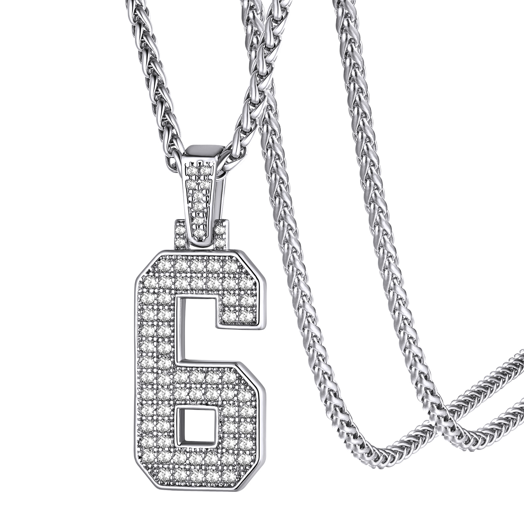 KeyStyle Number Pendant Necklace Sport Athletes Number Necklace for Men with Cubic Zirconia Hip Hop Jewelry for Women & Men, Number 0-9 Chain Necklace