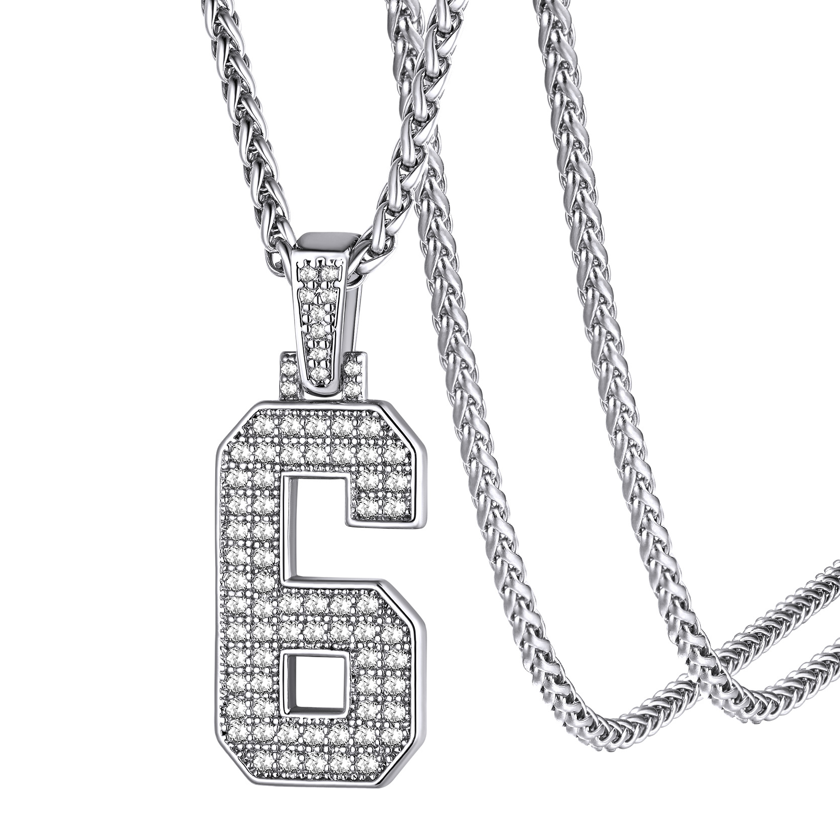 KeyStyle Number Pendant Necklace Sport Athletes Number Necklace for Men with Cubic Zirconia Hip Hop Jewelry for Women & Men, Number 0-9 Chain Necklace