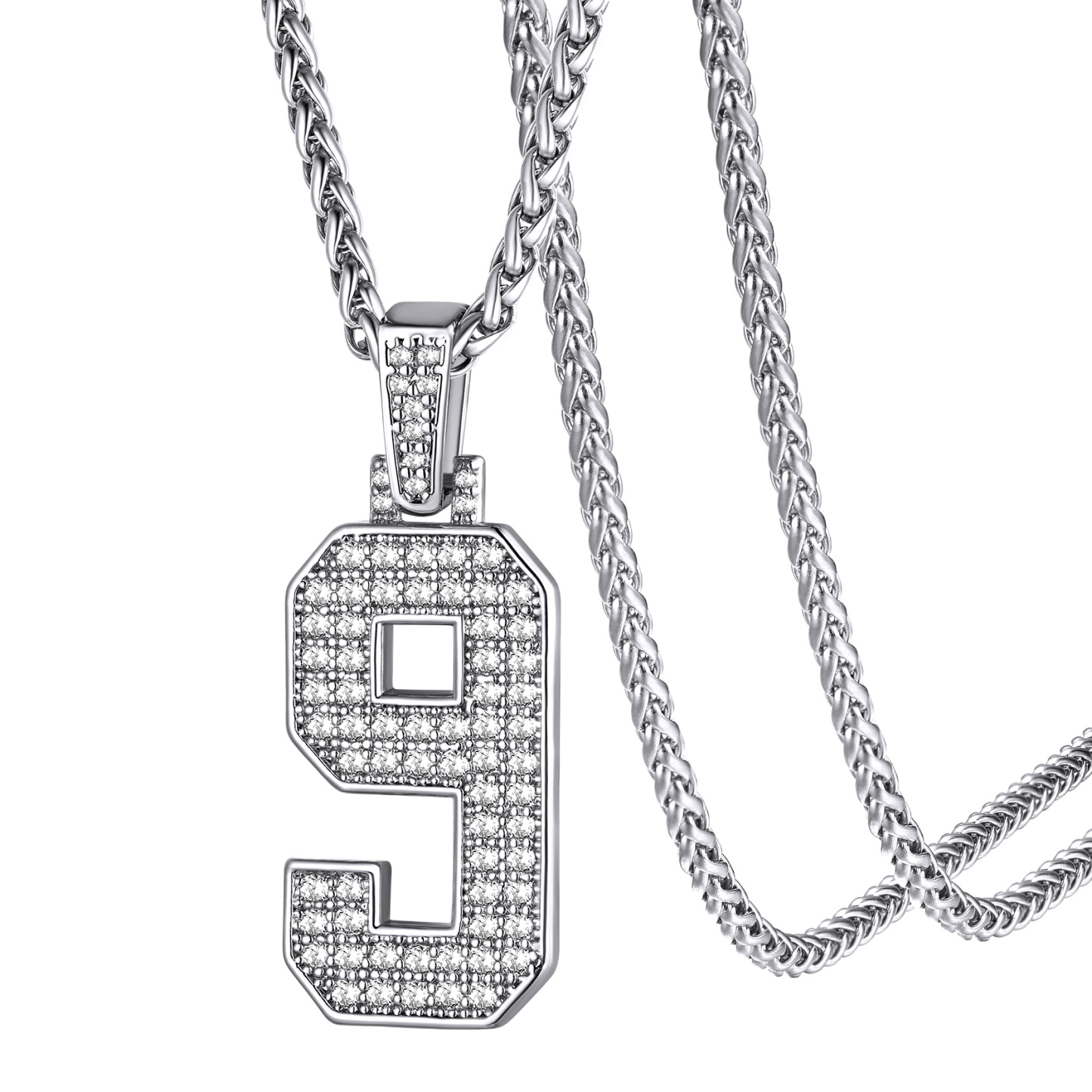 KeyStyle Number Pendant Necklace Sport Athletes Number Necklace for Men with Cubic Zirconia Hip Hop Jewelry for Women & Men, Number 0-9 Chain Necklace
