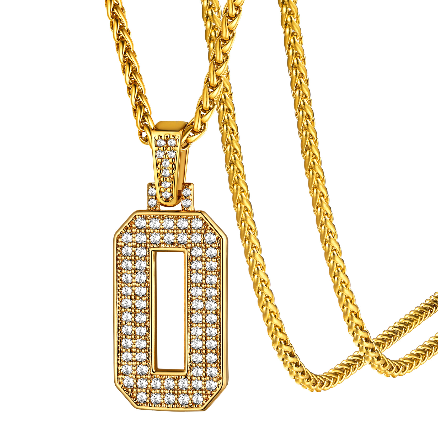 KeyStyle Number Pendant Necklace Sport Athletes Number Necklace for Men with Cubic Zirconia Hip Hop Jewelry for Women & Men, Number 0-9 Chain Necklace