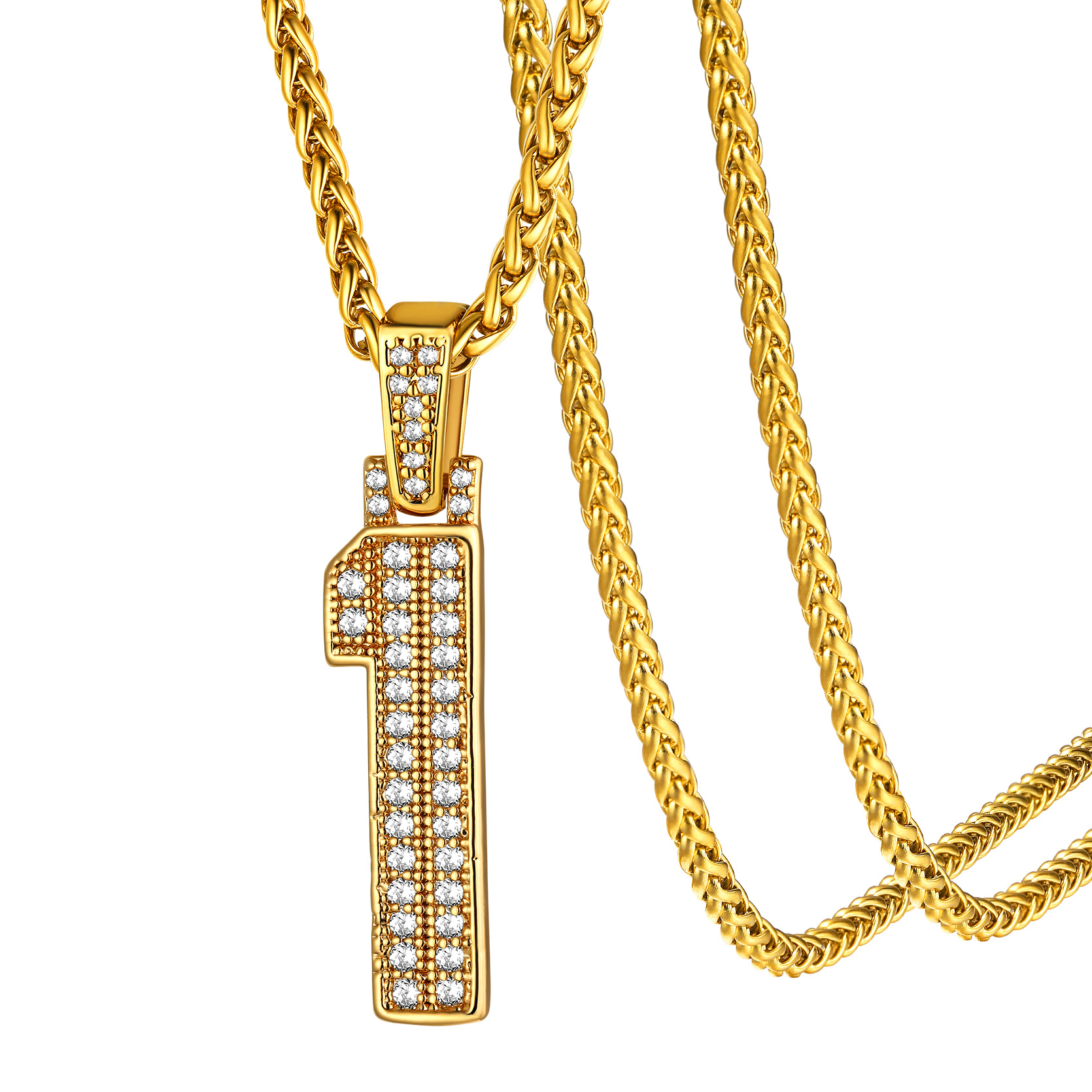 KeyStyle Number Pendant Necklace Sport Athletes Number Necklace for Men with Cubic Zirconia Hip Hop Jewelry for Women & Men, Number 0-9 Chain Necklace