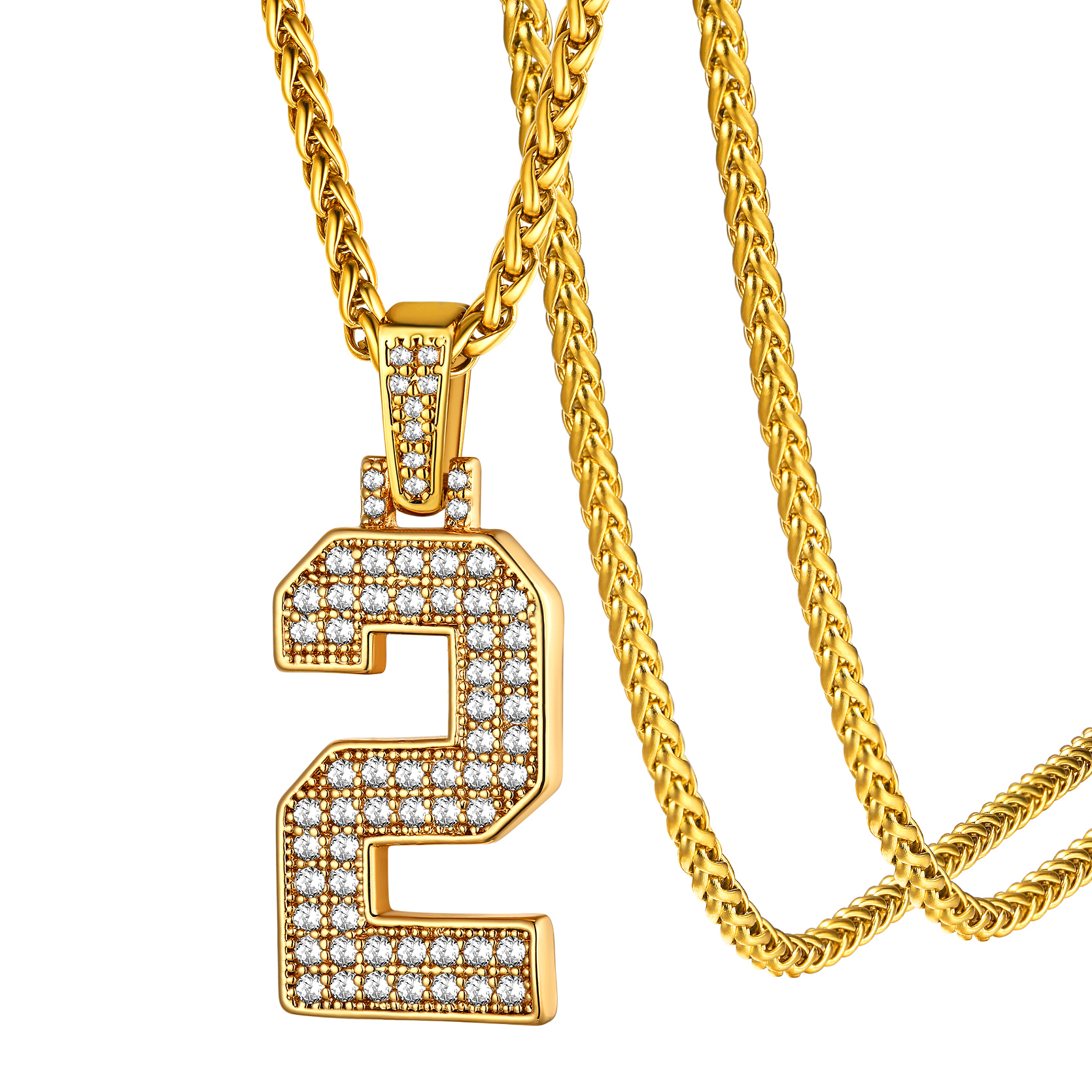 KeyStyle Number Pendant Necklace Sport Athletes Number Necklace for Men with Cubic Zirconia Hip Hop Jewelry for Women & Men, Number 0-9 Chain Necklace