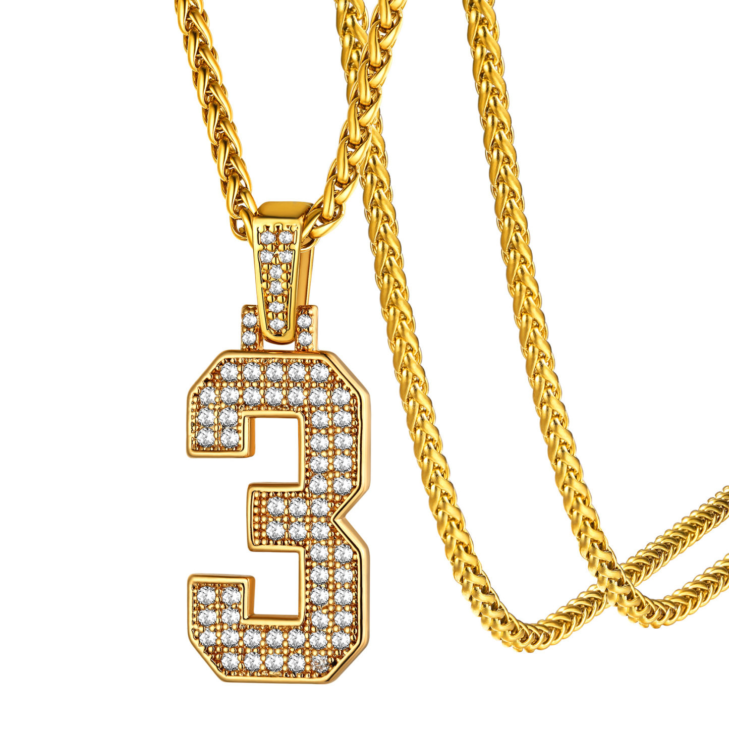 KeyStyle Number Pendant Necklace Sport Athletes Number Necklace for Men with Cubic Zirconia Hip Hop Jewelry for Women & Men, Number 0-9 Chain Necklace