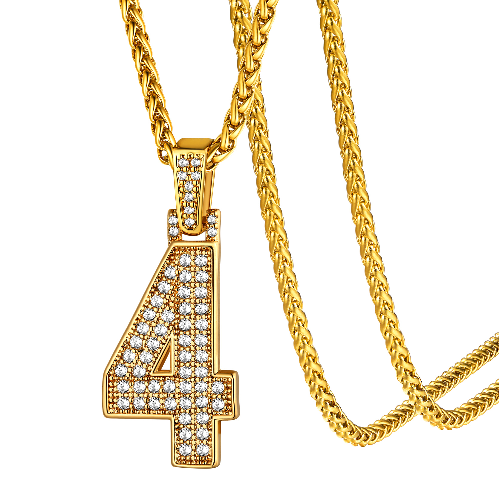 KeyStyle Number Pendant Necklace Sport Athletes Number Necklace for Men with Cubic Zirconia Hip Hop Jewelry for Women & Men, Number 0-9 Chain Necklace