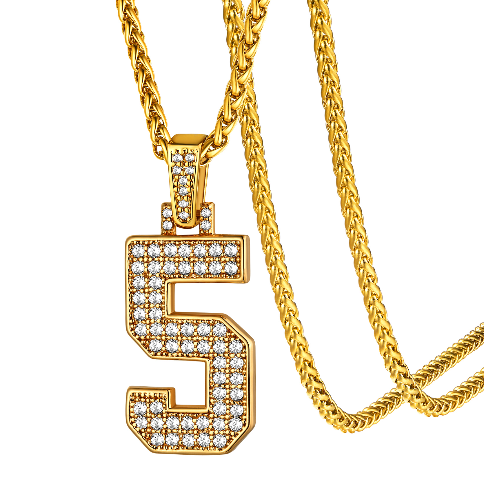 KeyStyle Number Pendant Necklace Sport Athletes Number Necklace for Men with Cubic Zirconia Hip Hop Jewelry for Women & Men, Number 0-9 Chain Necklace