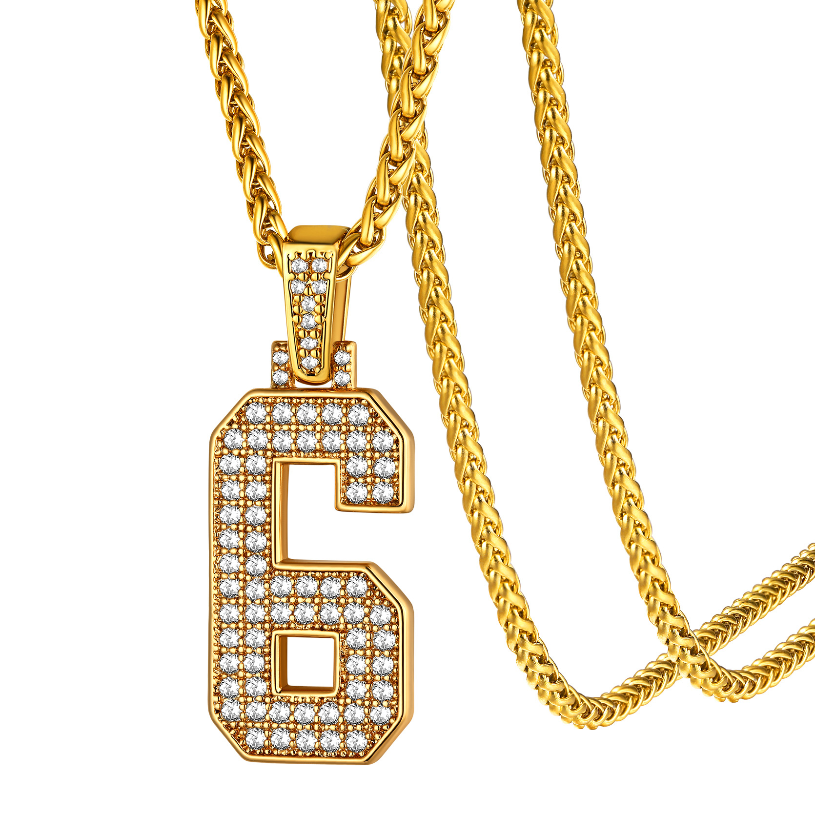 KeyStyle Number Pendant Necklace Sport Athletes Number Necklace for Men with Cubic Zirconia Hip Hop Jewelry for Women & Men, Number 0-9 Chain Necklace